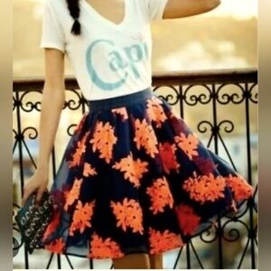 Size 12 - Anthropologie Maeve Blue and Orange Embellished Skirt